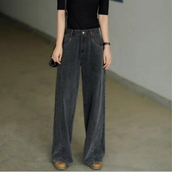 NWT  Denim Pants Loose Straight Wide Leg Jeans 90s style - petite - Picture 3 of 9